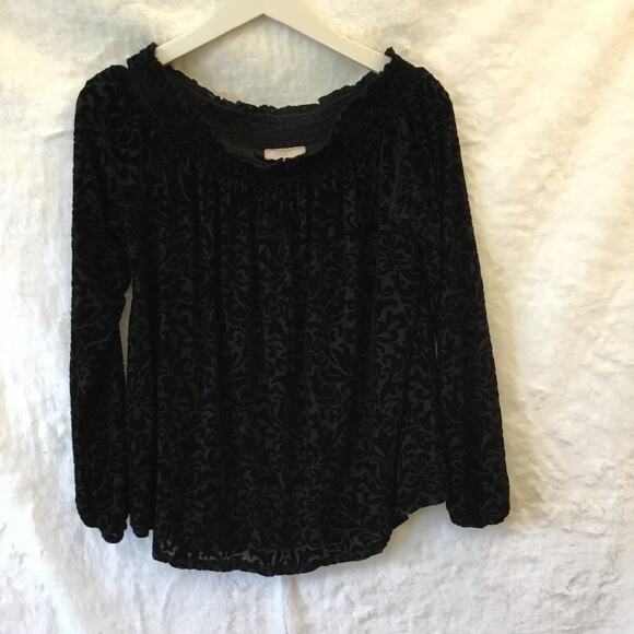 LOFT Black Velvet Flower Off Shoulder Top - Picture 6 of 11